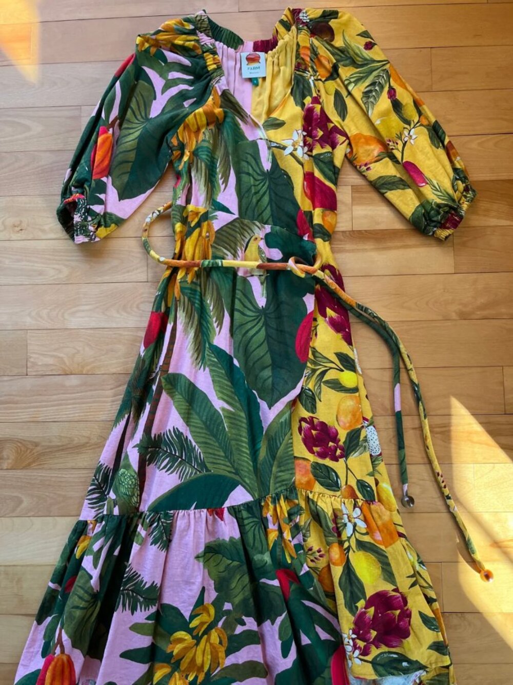 FARM Rio Linen Blend Midi Wrap Dress